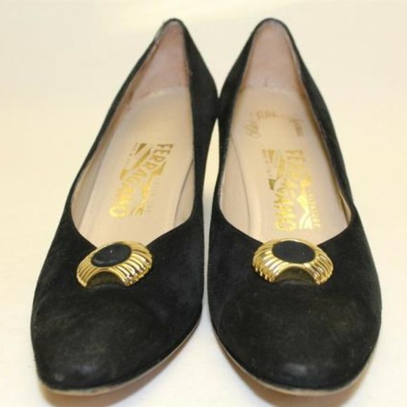 Salvatore Ferragamo Black Suede Kitten Heels